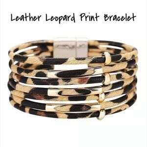 Leopard Print Bracelet Leather Bangle With Magnetic Buckle